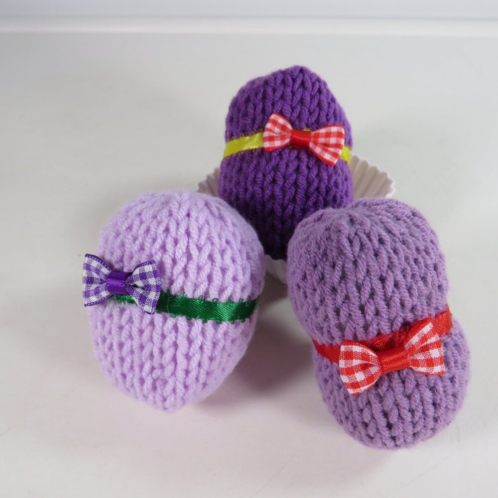 Hand Knit Easter Eggs with hand sewn accents (NO GLUE) all fabric BOW TIE